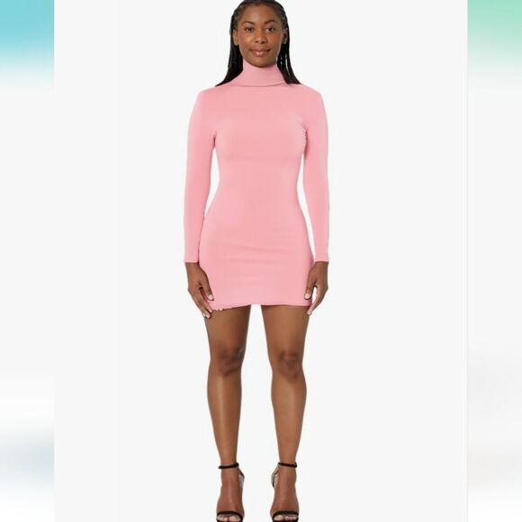 NWT Sexy Ribbed Pink Mockneck Long Sleeve Dress - Picture 4 of 4